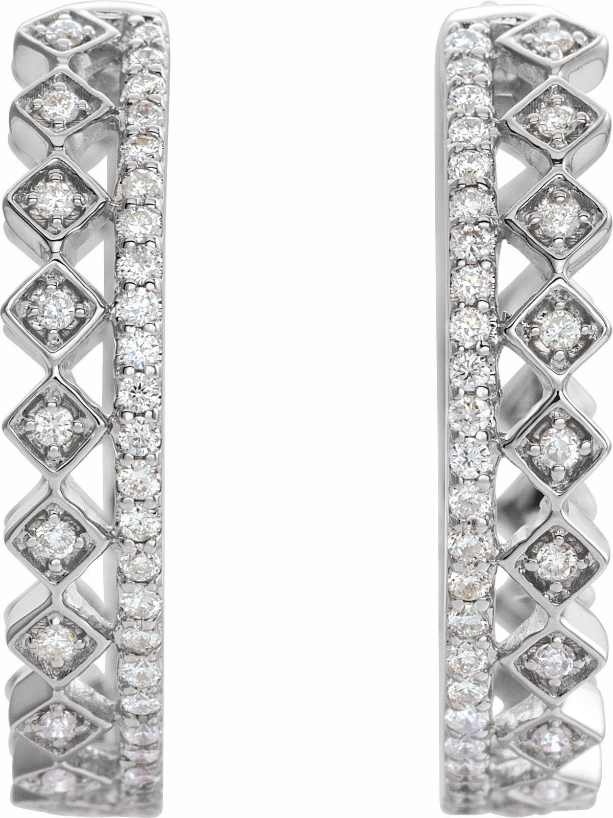 14K White 1/4 CTW Diamond Geometric Hoop Earrings