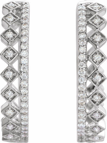 14K White 1/4 CTW Diamond Geometric Hoop Earrings