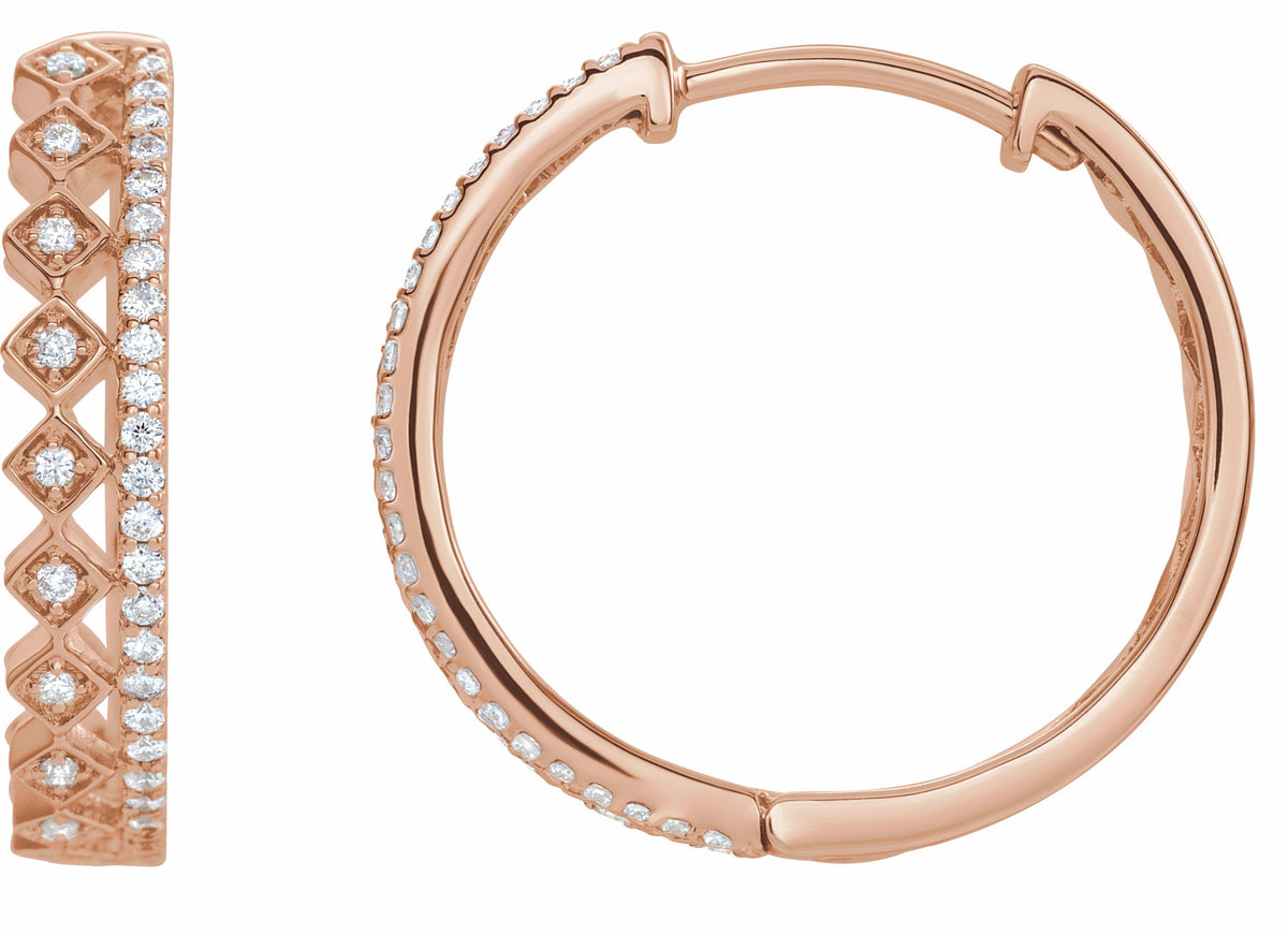 14K Rose 1/4 CTW Diamond Geometric Hoop Earrings