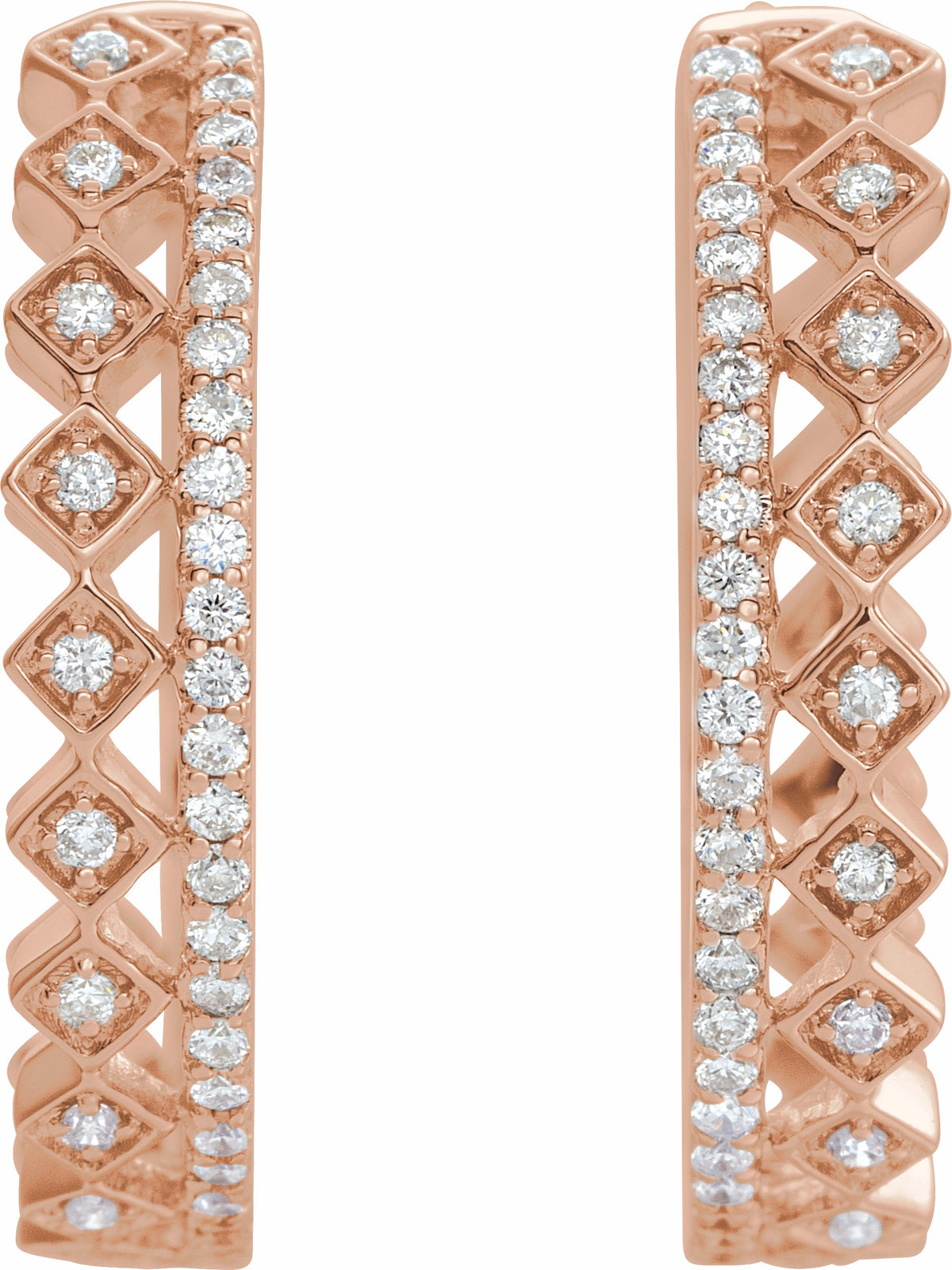 14K Rose 1/4 CTW Diamond Geometric Hoop Earrings