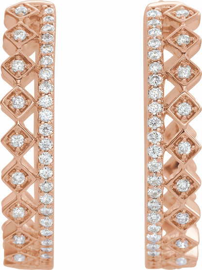 14K Rose 1/4 CTW Diamond Geometric Hoop Earrings