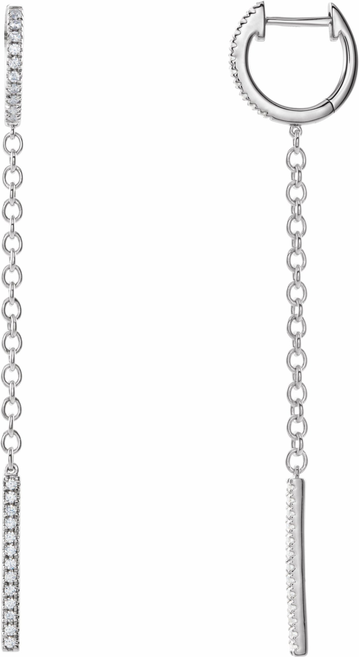 14K White 1/4 CTW Diamond Hinged Hoop Chain Earrings