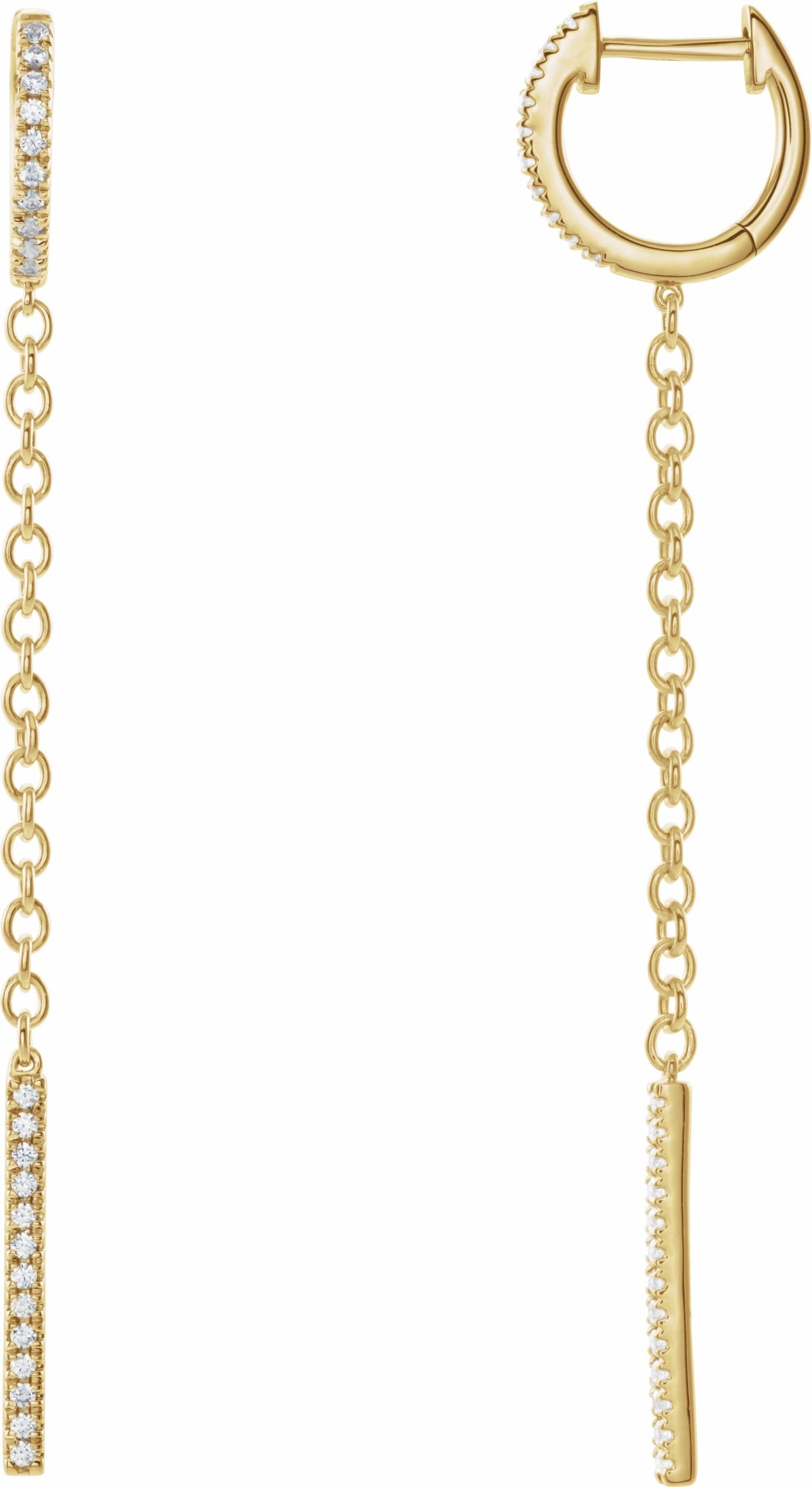 14K Yellow 1/4 CTW Diamond Hinged Hoop Chain Earrings