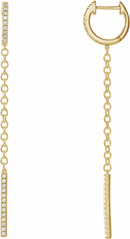 14K Yellow 1/4 CTW Diamond Hinged Hoop Chain Earrings