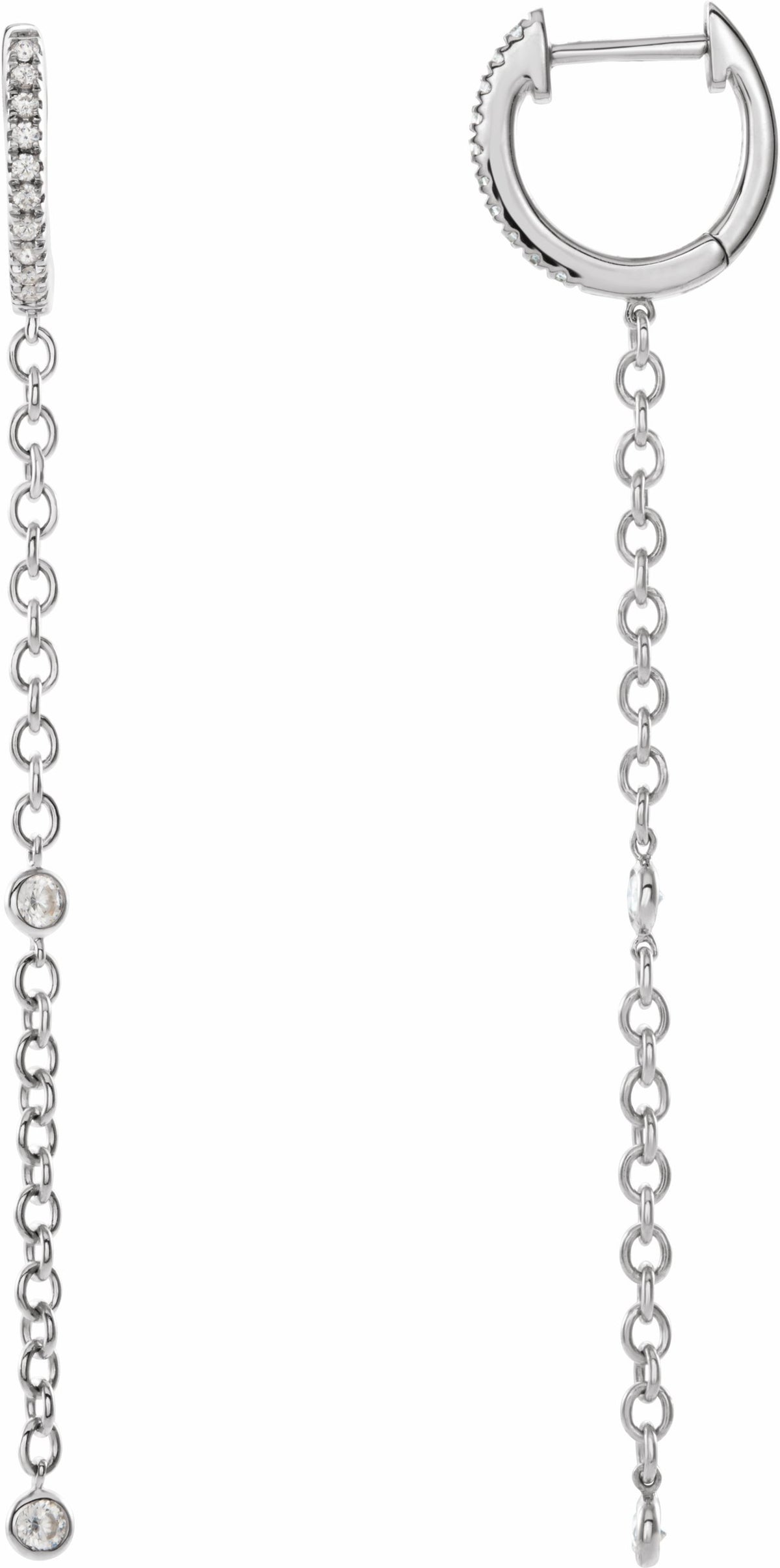 14K White 1/4 CTW Diamond Hinged Hoop Chain Earrings