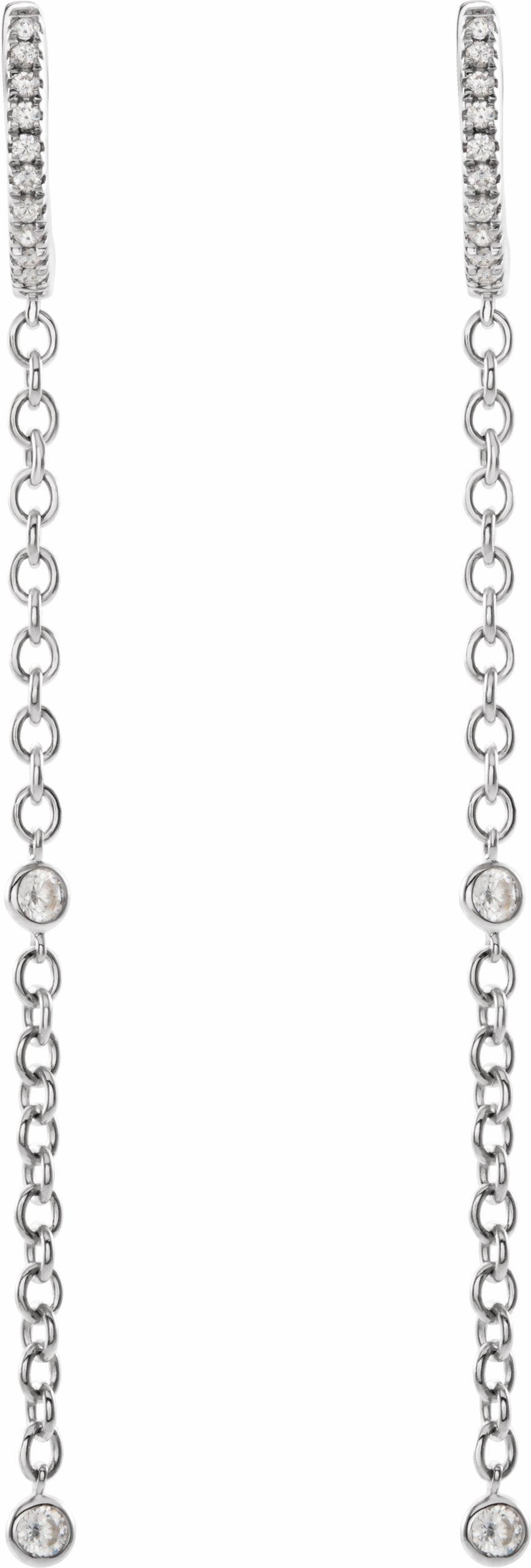 14K White 1/4 CTW Diamond Hinged Hoop Chain Earrings
