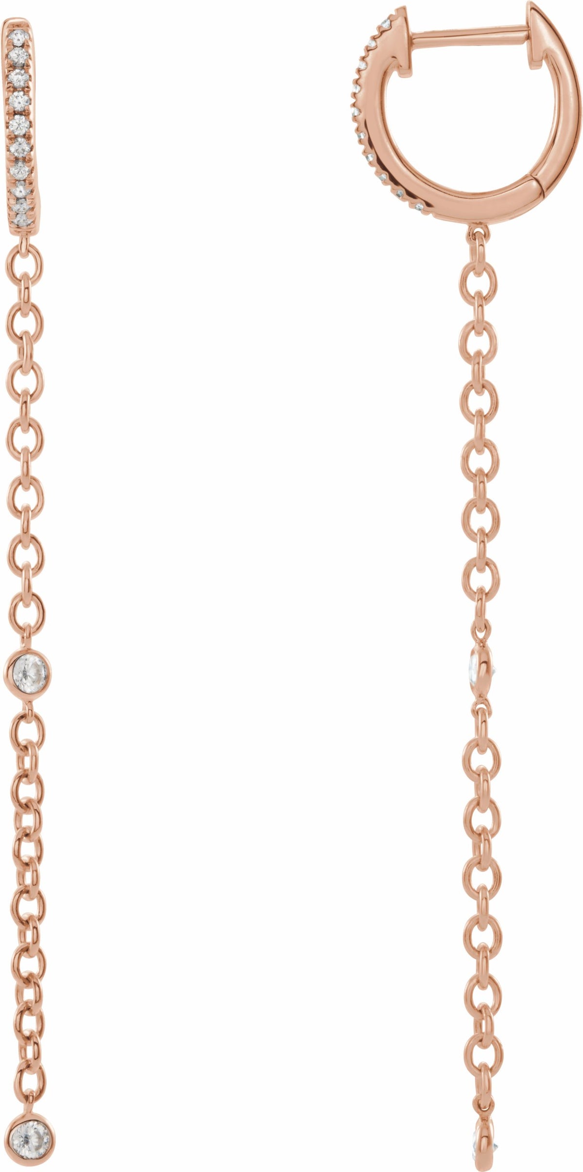 14K Rose 1/4 CTW Diamond Hinged Hoop Chain Earrings