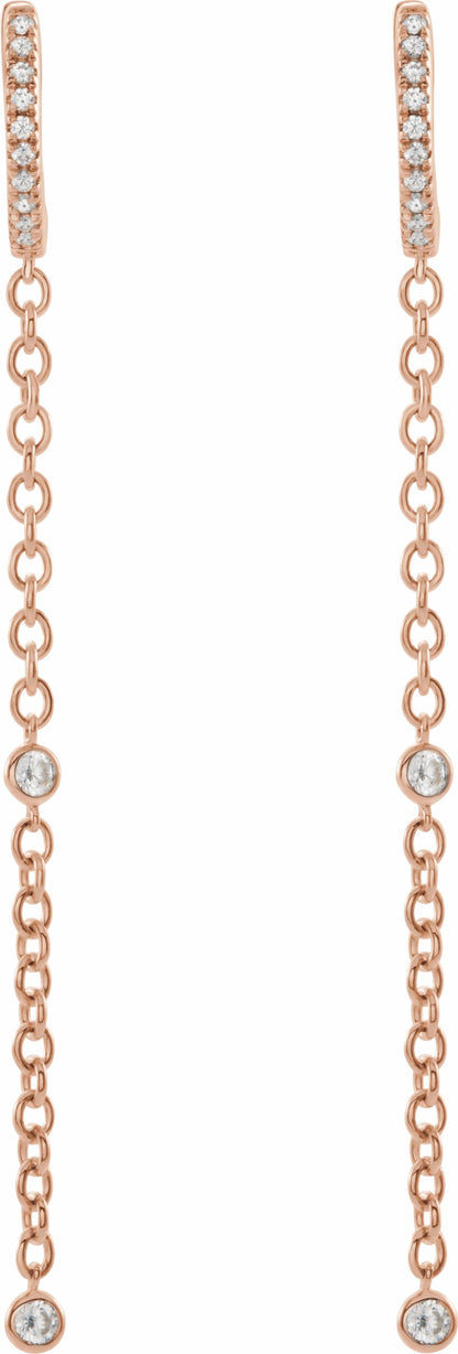 14K Rose 1/4 CTW Diamond Hinged Hoop Chain Earrings