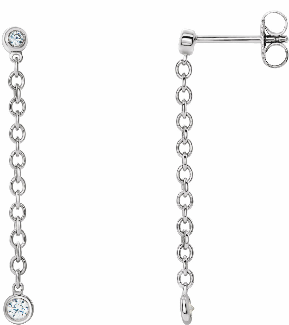 14K White 1/5 CTW Diamond Bezel Set Chain Earrings
