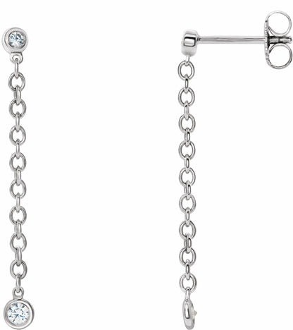 14K White 1/5 CTW Diamond Bezel Set Chain Earrings