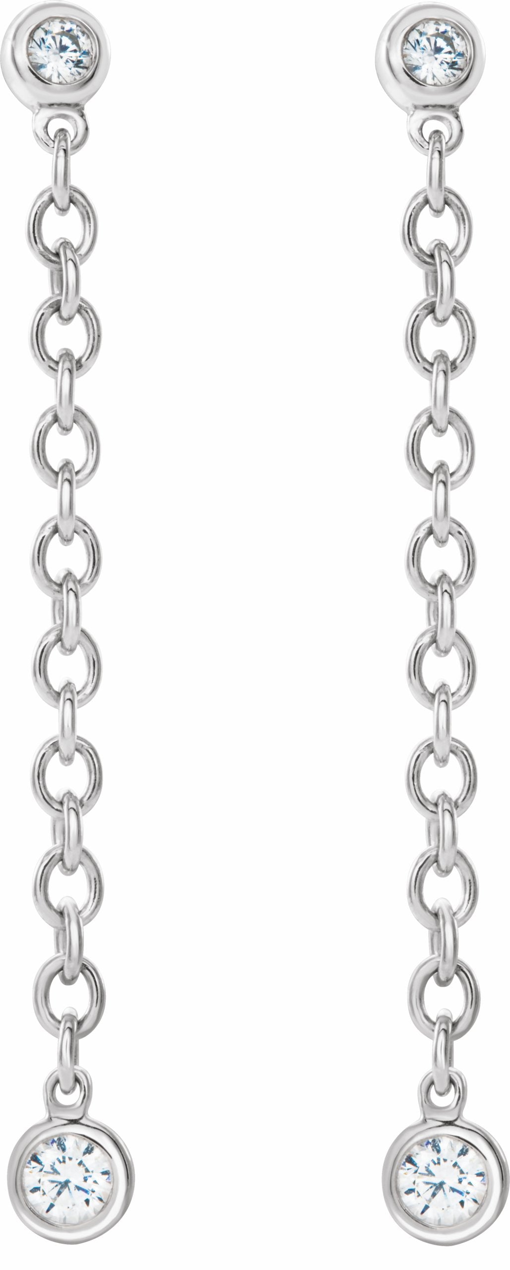 14K White 1/5 CTW Diamond Bezel Set Chain Earrings