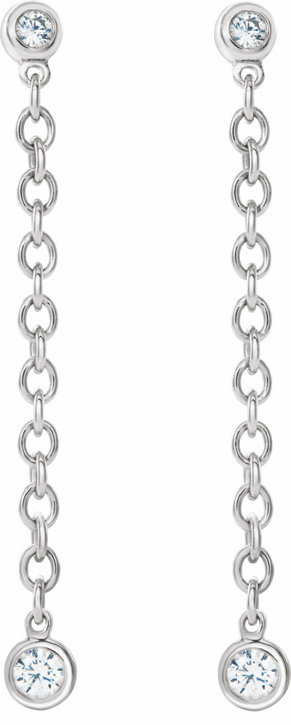 14K White 1/5 CTW Diamond Bezel Set Chain Earrings