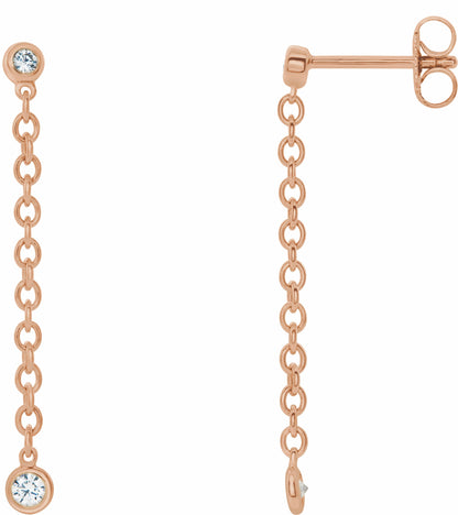 14K Rose 1/5 CTW Diamond Bezel Set Chain Earrings