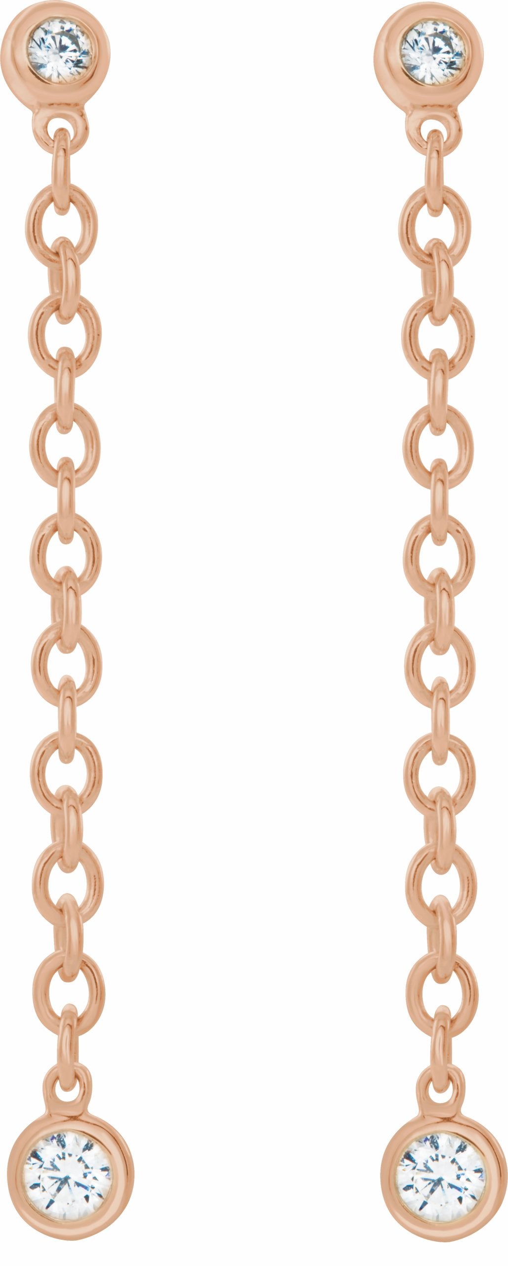 14K Rose 1/5 CTW Diamond Bezel Set Chain Earrings