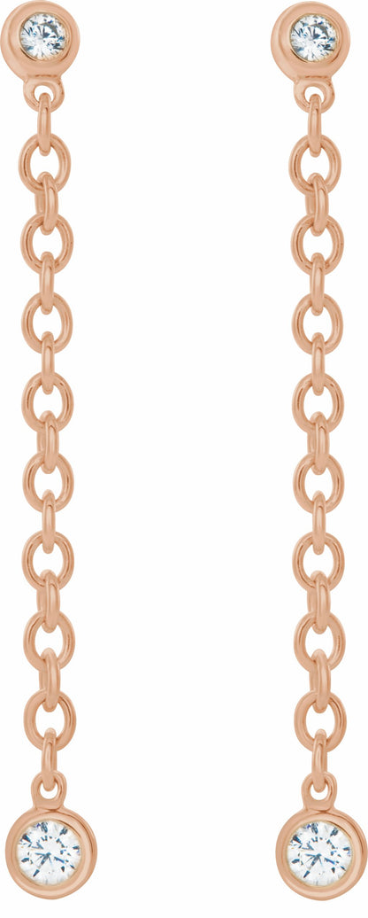 14K Rose 1/5 CTW Diamond Bezel Set Chain Earrings