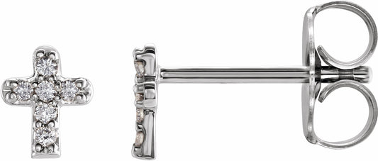 14K White .06 CTW Diamond Youth Cross Earrings