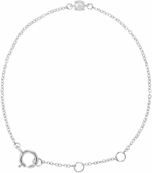 14K White Cultured Freshwater Pearl Youth Birthstone 4 1/2-5 1/2 Bracelet