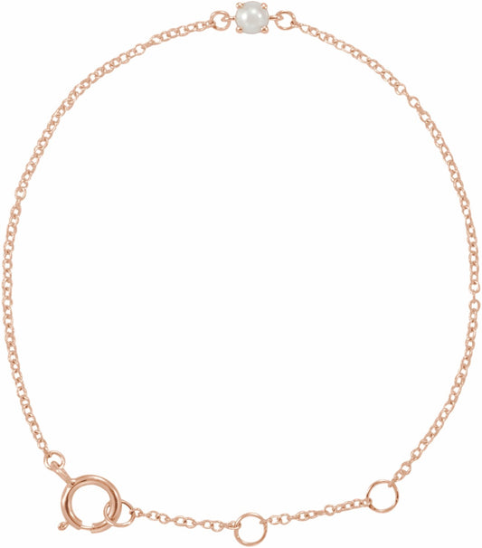 14K Rose Cultured Freshwater Pearl Youth Birthstone 4 1/2-5 1/2 Bracelet