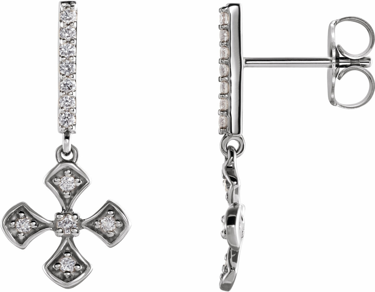 14K White 1/5 CTW Diamond Cross Dangle Earrings