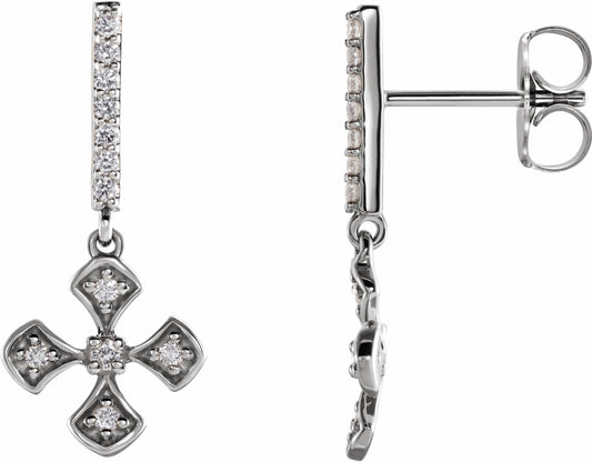 14K White 1/5 CTW Diamond Cross Dangle Earrings