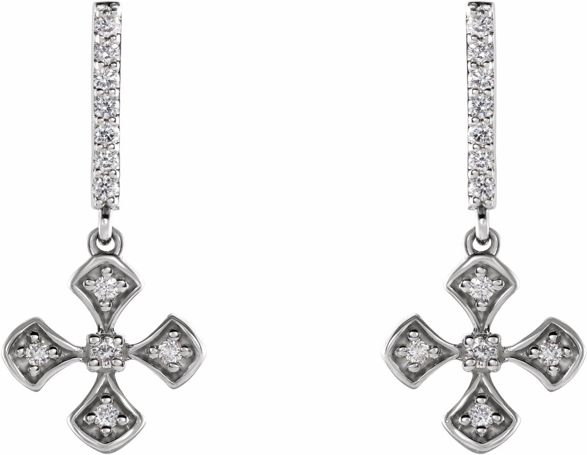 14K White 1/5 CTW Diamond Cross Dangle Earrings