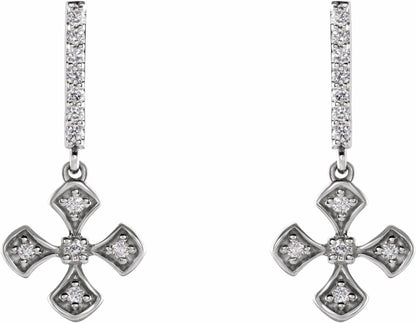 14K White 1/5 CTW Diamond Cross Dangle Earrings