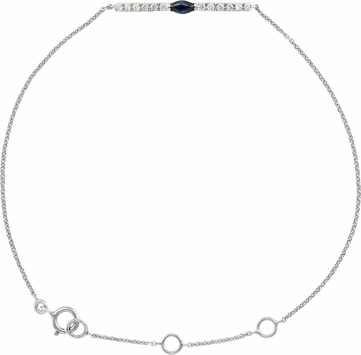 14K White Blue Sapphire & .06 CTW Diamond Bar 5-7 Bracelet