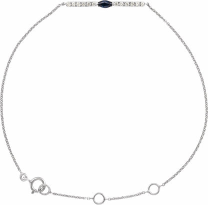 14K White Blue Sapphire & .06 CTW Diamond Bar 5-7 Bracelet