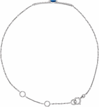 14K White Blue Sapphire & .06 CTW Diamond Bar 5-7 Bracelet