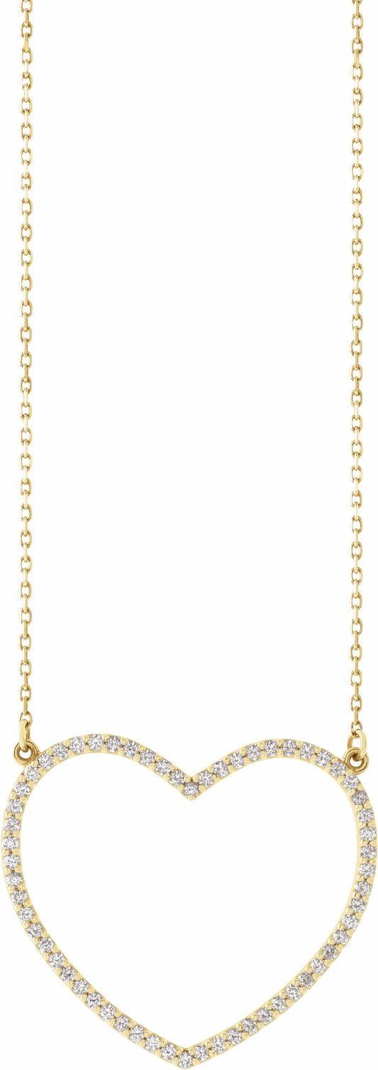 14K Yellow 3/8 CTW Diamond Large Heart 16 Necklace