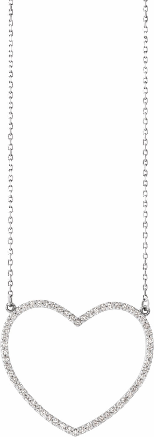 14K White 3/8 CTW Diamond Large Heart 16 Necklace