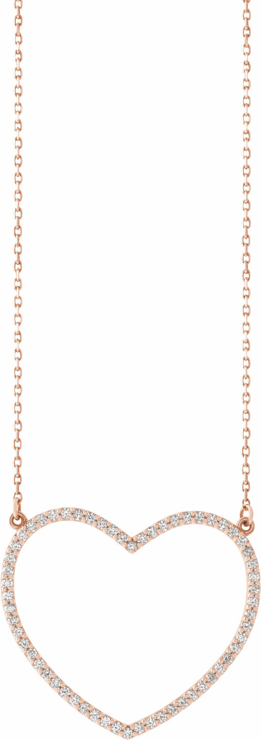 14K Rose 3/8 CTW Diamond Large Heart 16 Necklace