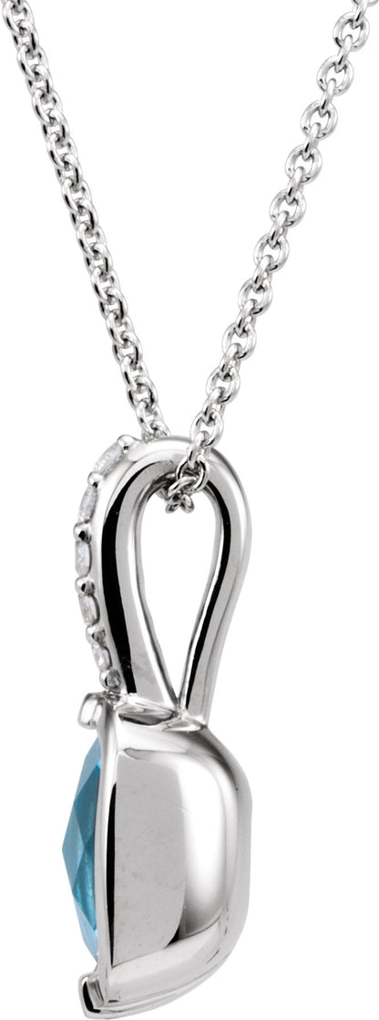 14K White Swiss Blue Topaz & .05 CTW Diamond 18 Necklace