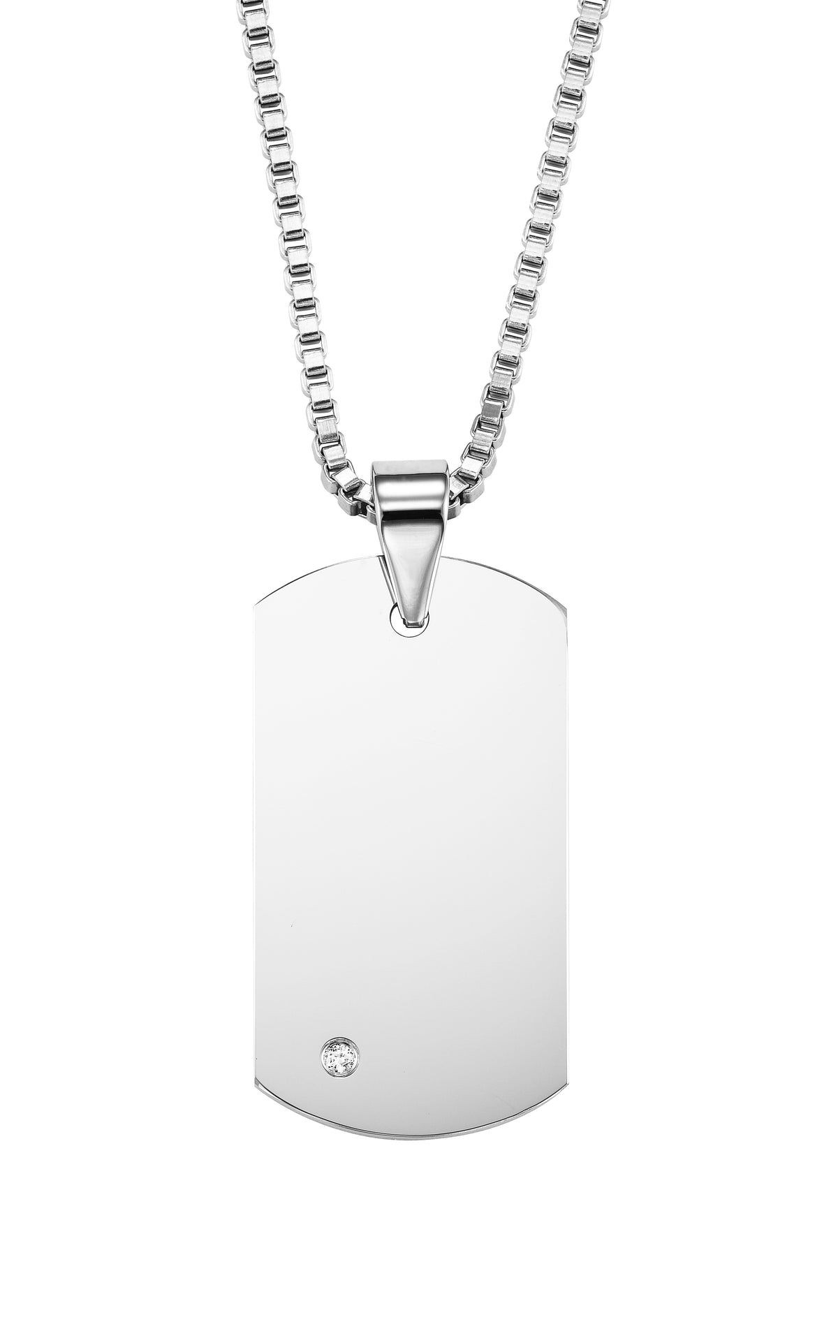 Tungsten carbide dog tag pendant with gray PVD and diamond accents