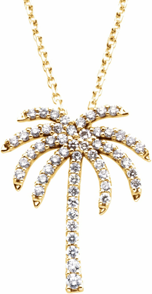 14K Yellow 1/4 CTW Diamond Palm Tree 16 Necklace