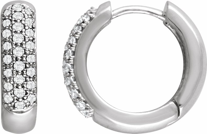 14K White 1/3 CTW Diamond Pave Hoop Earrings