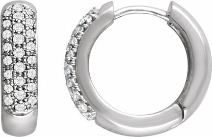 14K White 1/3 CTW Diamond Pave Hoop Earrings
