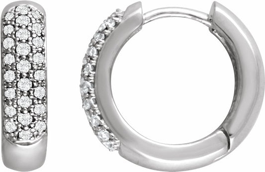14K White 1/3 CTW Diamond Pave Hoop Earrings
