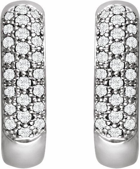 14K White 1/3 CTW Diamond Pave Hoop Earrings