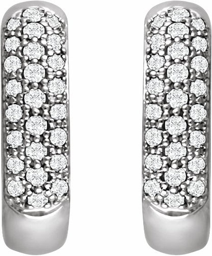 14K White 1/3 CTW Diamond Pave Hoop Earrings
