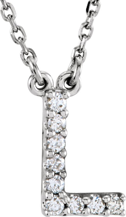 14K White Initial L .08 CTW Diamond 16 Necklace