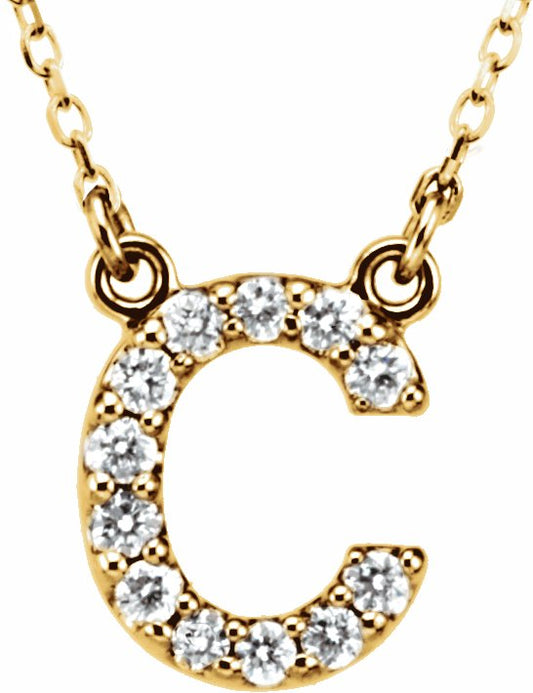 14K Yellow Initial C 1/8 CTW Diamond 16 Necklace