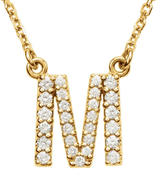 14K Yellow Initial M 1/6 CTW Diamond 16 Necklace