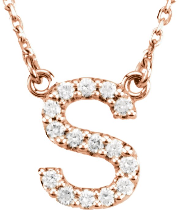 14K Rose Initial S 1/8 CTW Diamond 16 Necklace