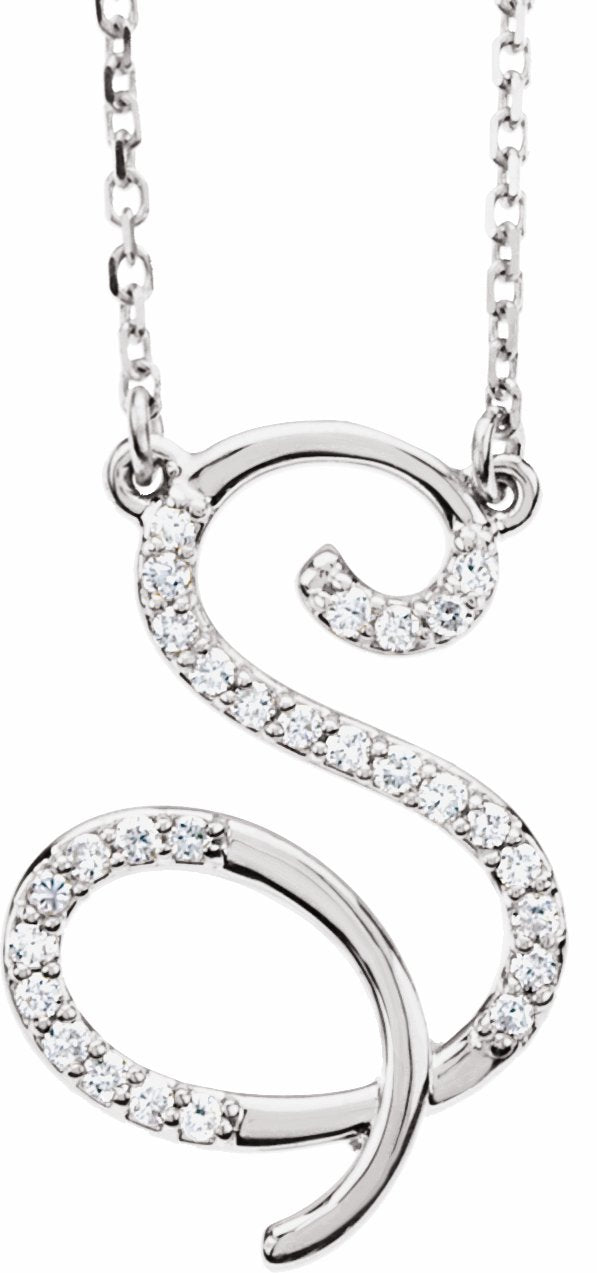 14K White 1/8 CTW Diamond Initial S 16 Necklace