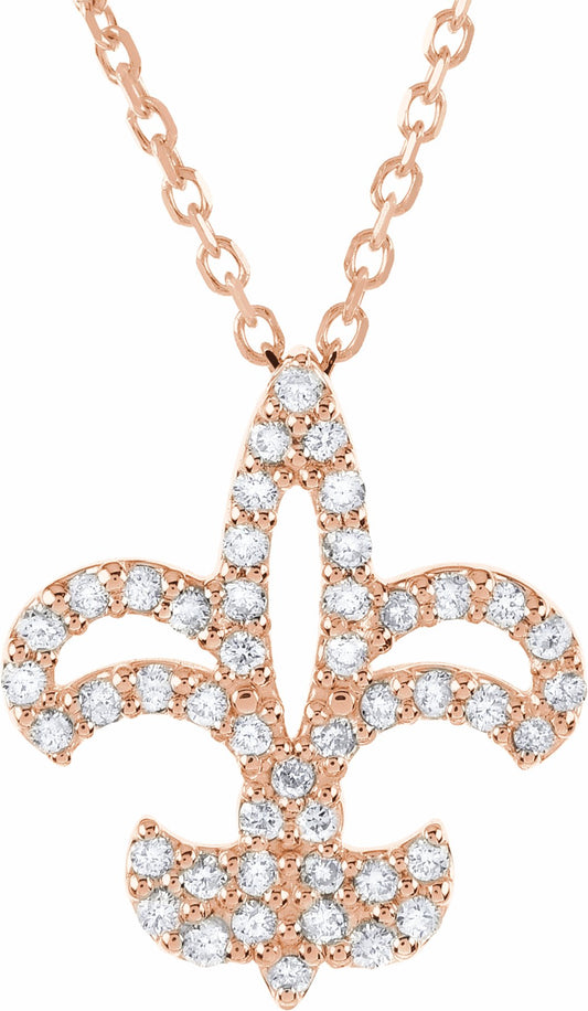14K Rose 1/5 CTW Diamond Fleur De Lis 16 Necklace