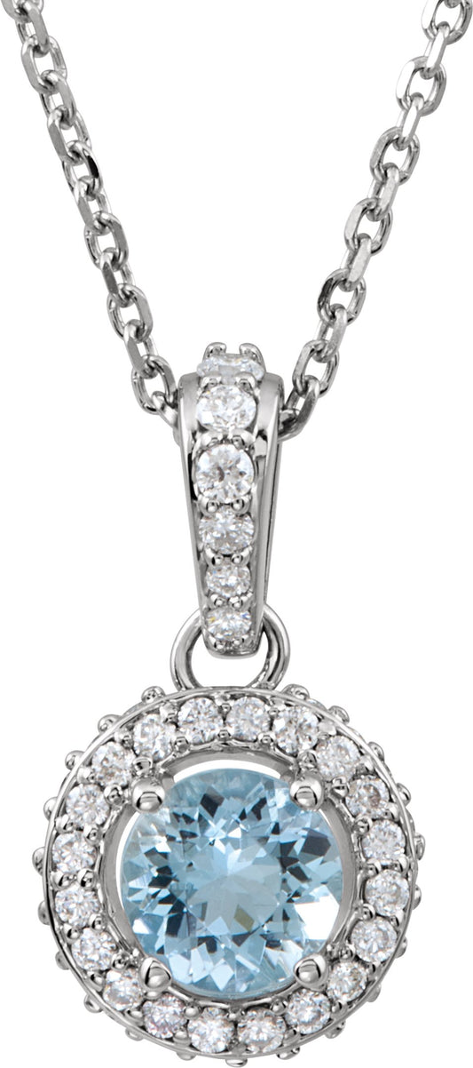 14K White Aquamarine & 1/5 CTW Diamond 18 Necklace