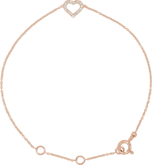 14K Rose .06 CTW Diamond Heart 7 Bracelet