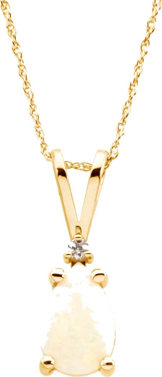 14K Yellow 9x6 mm Pear Opal & .02 CT Diamond 18 Necklace