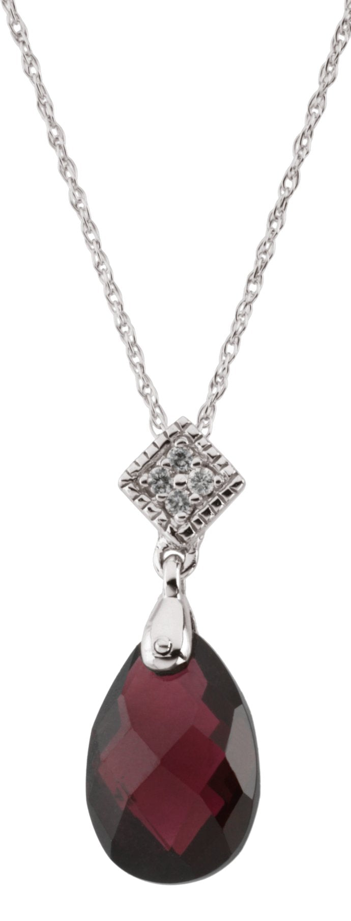 14K White 12x8 Briolette Brazilian Garnet & .04 CTW Diamond 18 Necklace